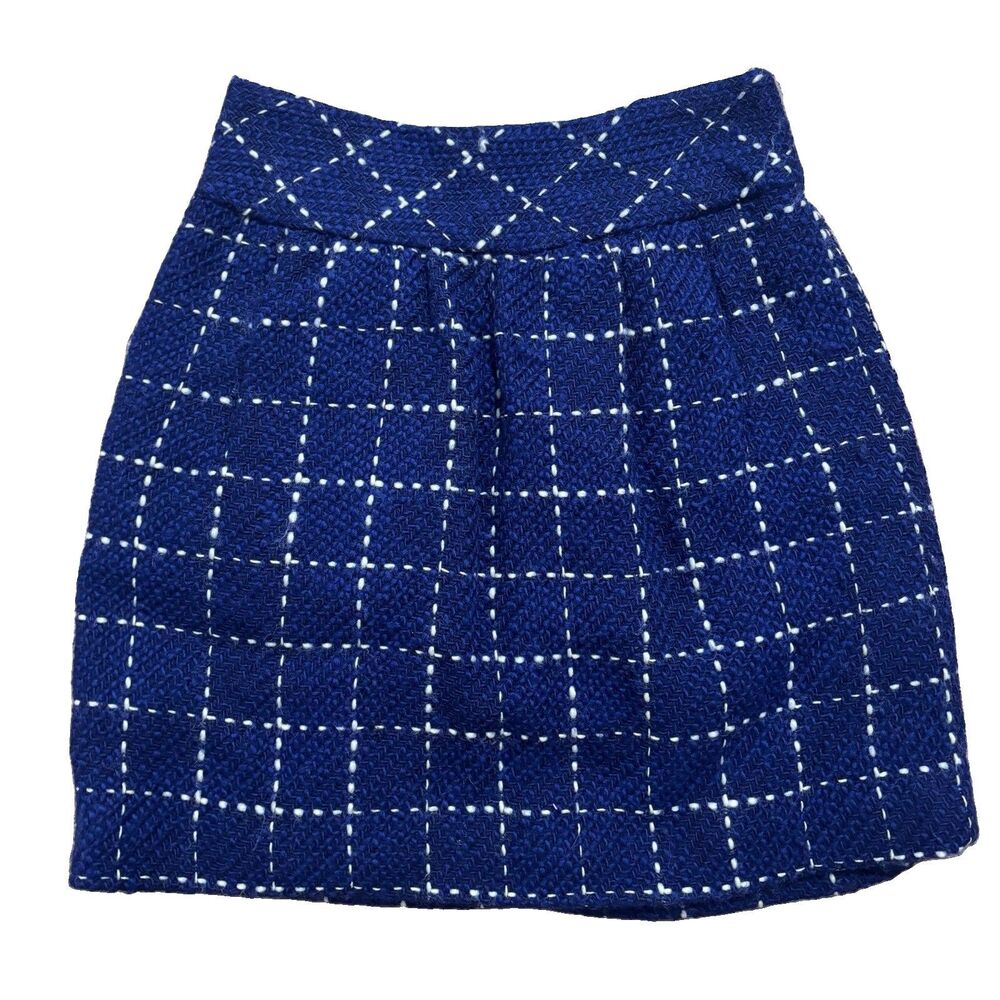 Maeve Anthropologie Tweed Skirt Women’s 0 Navy Blue Windowpane Wool Blend Preppy